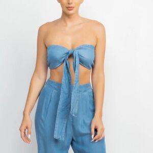 NEW Denim Tie Front Bandeau